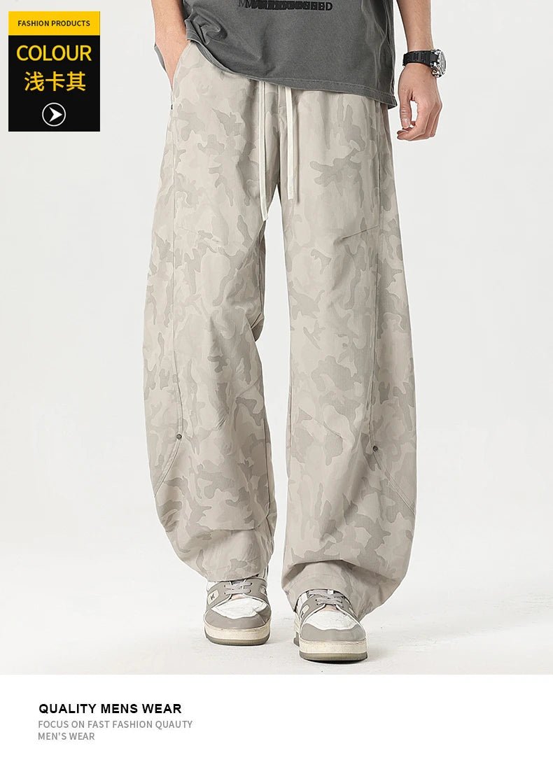 Men’s Retro Tie - Dye Workwear Pants – Elastic Waist Wide - Leg Trousers - StepByStepNow