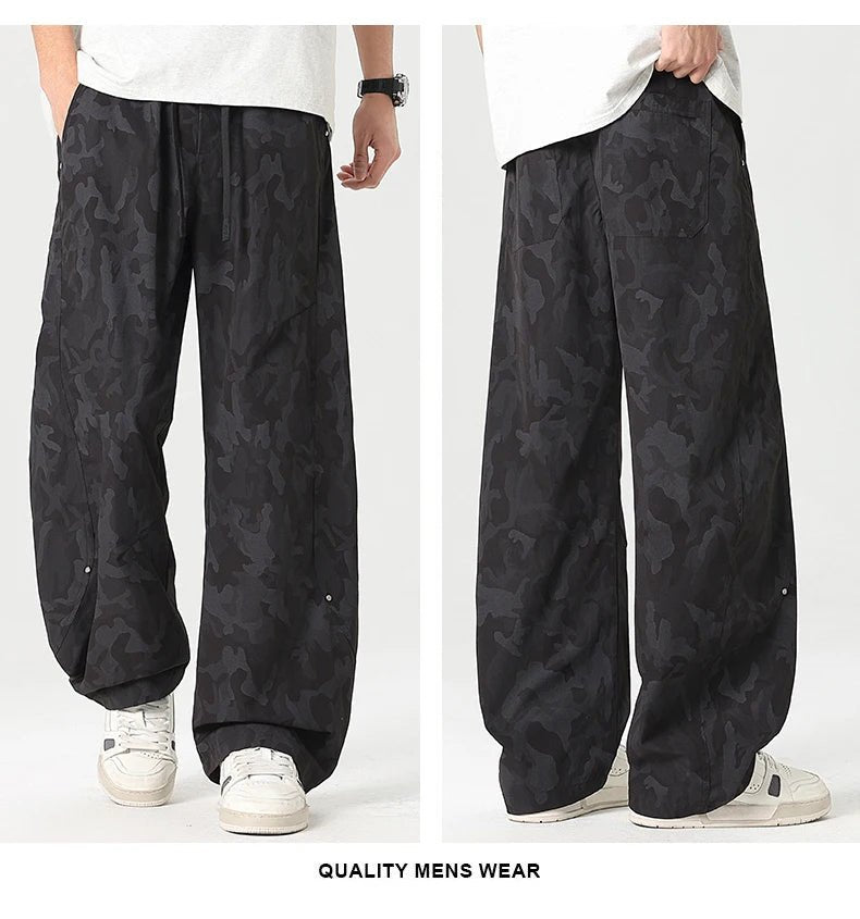 Men’s Retro Tie - Dye Workwear Pants – Elastic Waist Wide - Leg Trousers - StepByStepNow