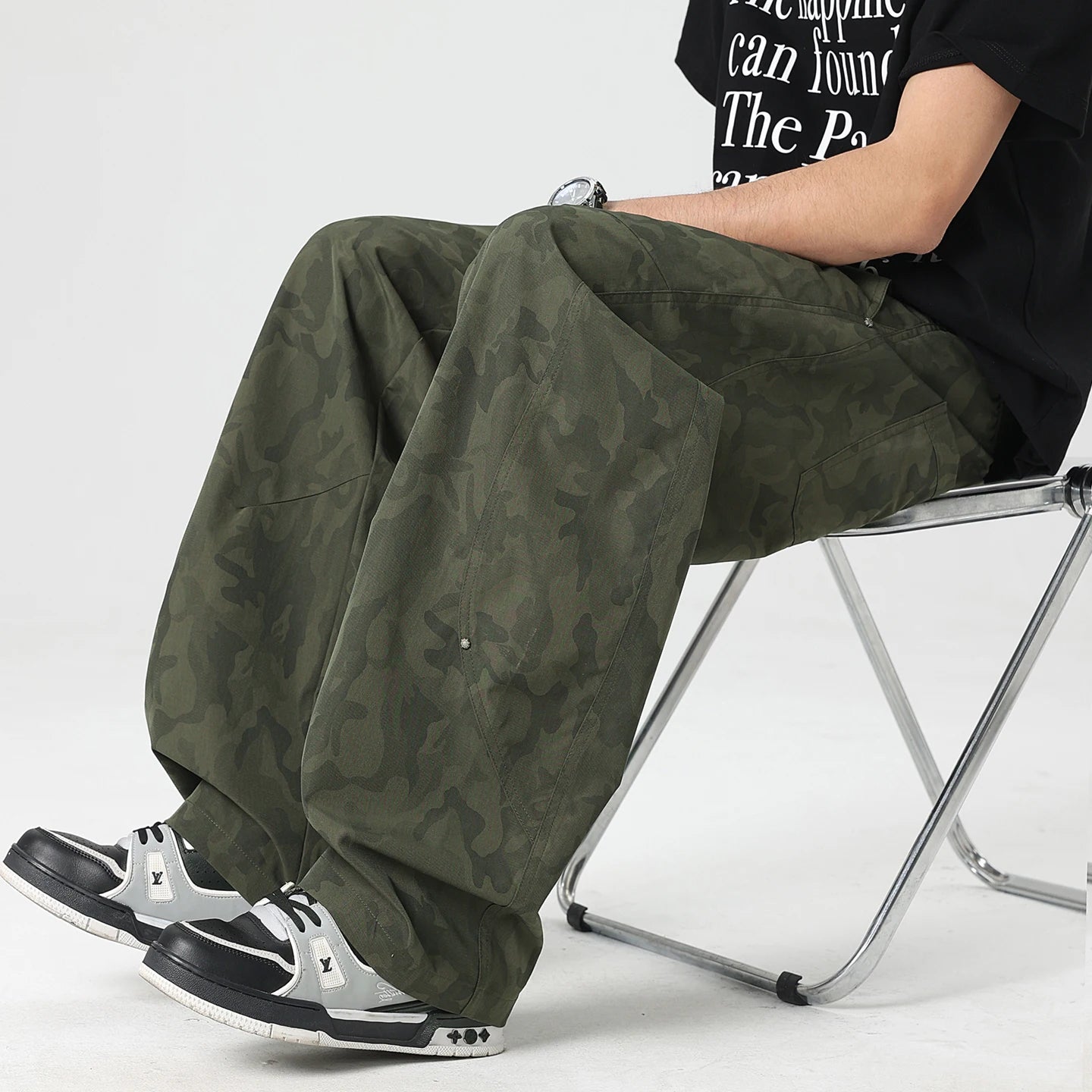 Men’s Retro Tie - Dye Workwear Pants – Elastic Waist Wide - Leg Trousers - StepByStepNow