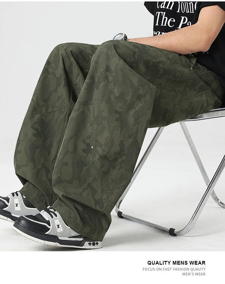 Men’s Retro Tie - Dye Workwear Pants – Elastic Waist Wide - Leg Trousers - StepByStepNow