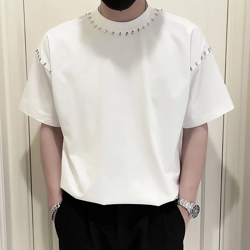 Men’s Rivet Decorated Cotton T-Shirt - Harajuku Style Business Social Tee - StepByStepNow