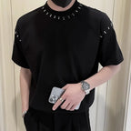 Men’s Rivet Decorated Cotton T-Shirt - Harajuku Style Business Social Tee - StepByStepNow