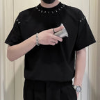 Men’s Rivet Decorated Cotton T-Shirt - Harajuku Style Business Social Tee - StepByStepNow