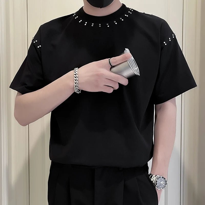 Men’s Rivet Decorated Cotton T-Shirt - Harajuku Style Business Social Tee - StepByStepNow