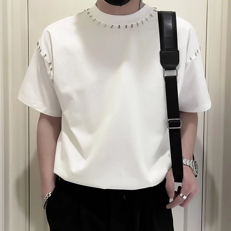 Men’s Rivet Decorated Cotton T-Shirt - Harajuku Style Business Social Tee - StepByStepNow