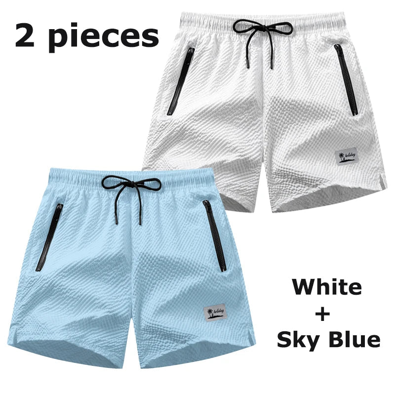 Men’s Seersucker Swim Shorts with Mesh Lining — Image 31