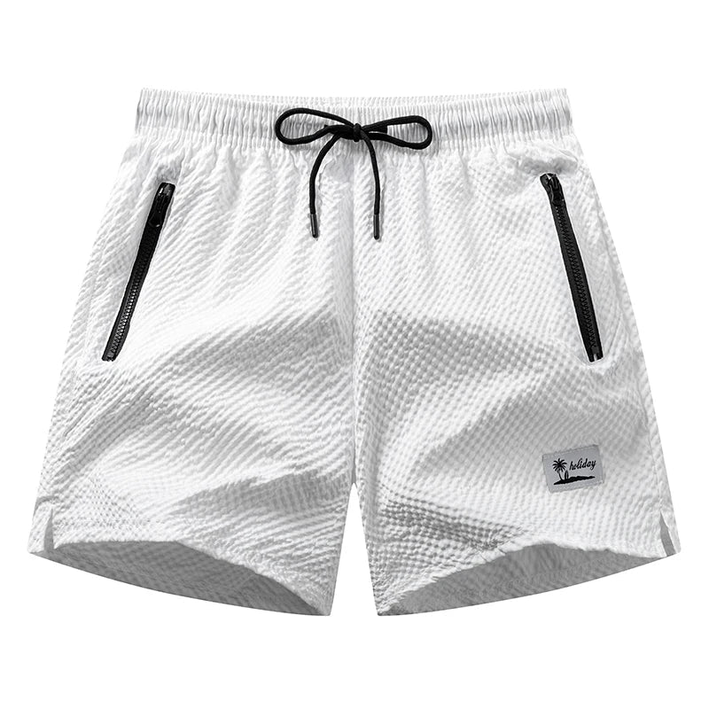Men's Seersucker Beach Shorts with Mesh Liner Summer Casual Board Shorts with Zipper Pockets Quick Dry Swim Shorts Swim Trunks - StepByStepNow