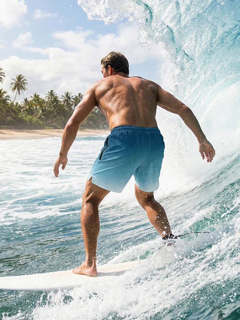 Men’s Seersucker Swim Shorts with Mesh Lining — Image 8
