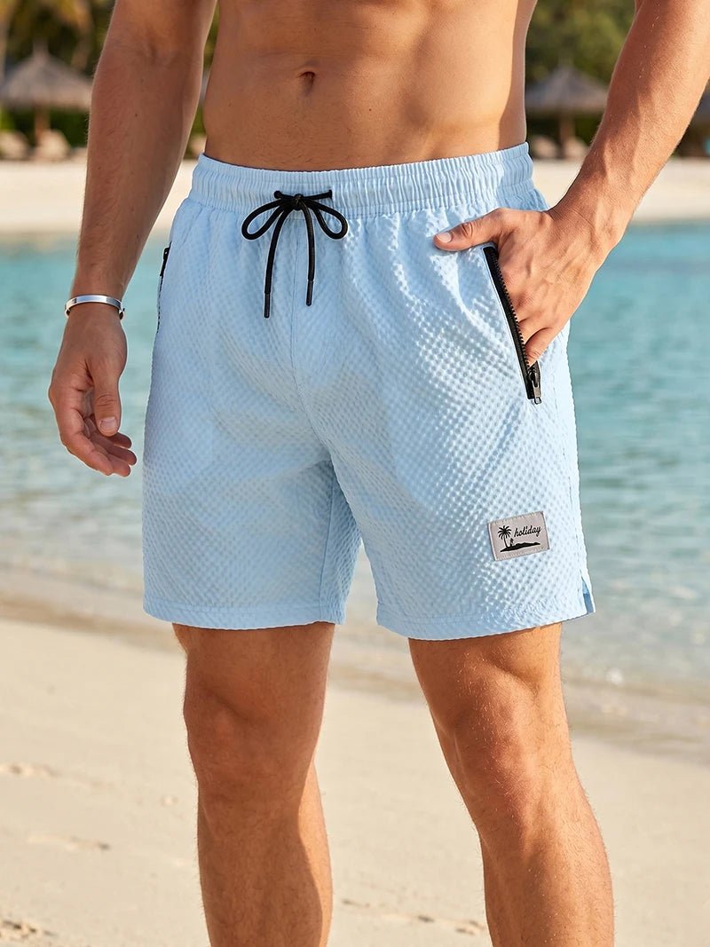 Men's Seersucker Beach Shorts with Mesh Liner Summer Casual Board Shorts with Zipper Pockets Quick Dry Swim Shorts Swim Trunks - StepByStepNow
