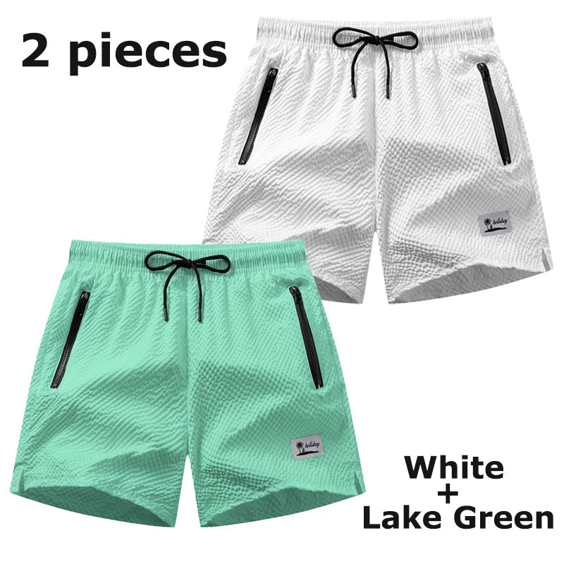 Men’s Seersucker Swim Shorts with Mesh Lining — Image 42