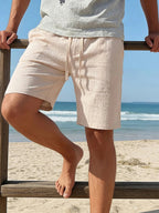 Men's Shorts Summer Lightweight Breathable Casual Beach Style Shorts Basic Solid Color Drawstring Elastic Waist Loose Shorts - StepByStepNow