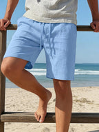 Men's Shorts Summer Lightweight Breathable Casual Beach Style Shorts Basic Solid Color Drawstring Elastic Waist Loose Shorts - StepByStepNow