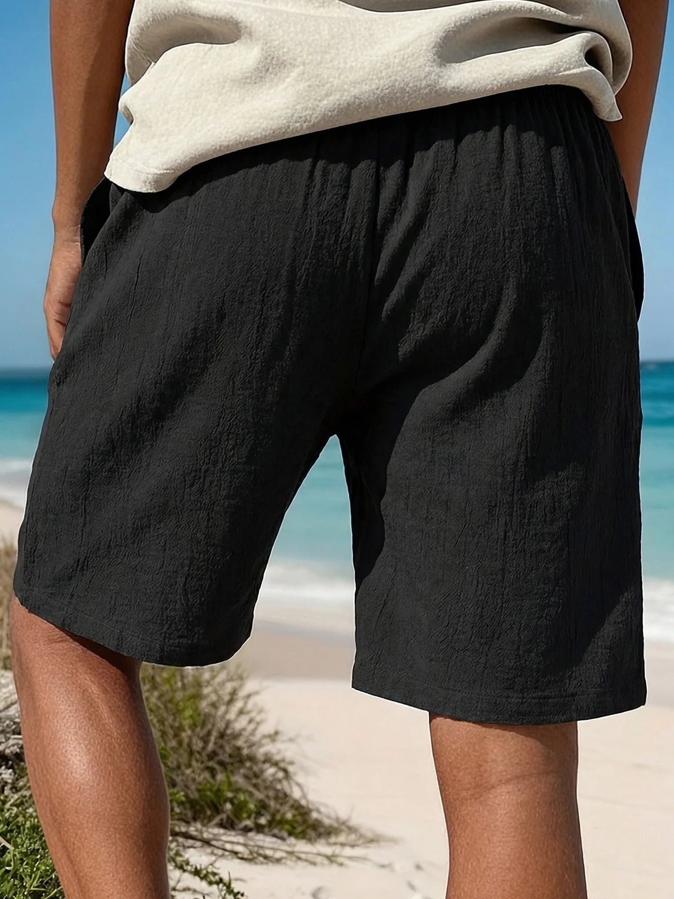 Men's Shorts Summer Lightweight Breathable Casual Beach Style Shorts Basic Solid Color Drawstring Elastic Waist Loose Shorts - StepByStepNow