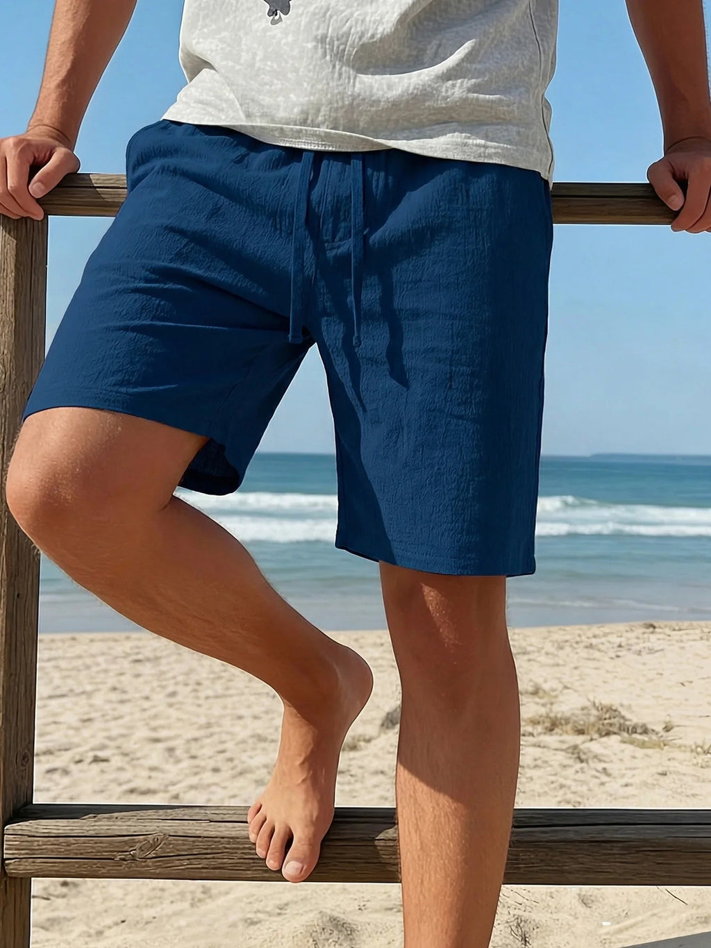 Men's Shorts Summer Lightweight Breathable Casual Beach Style Shorts Basic Solid Color Drawstring Elastic Waist Loose Shorts - StepByStepNow