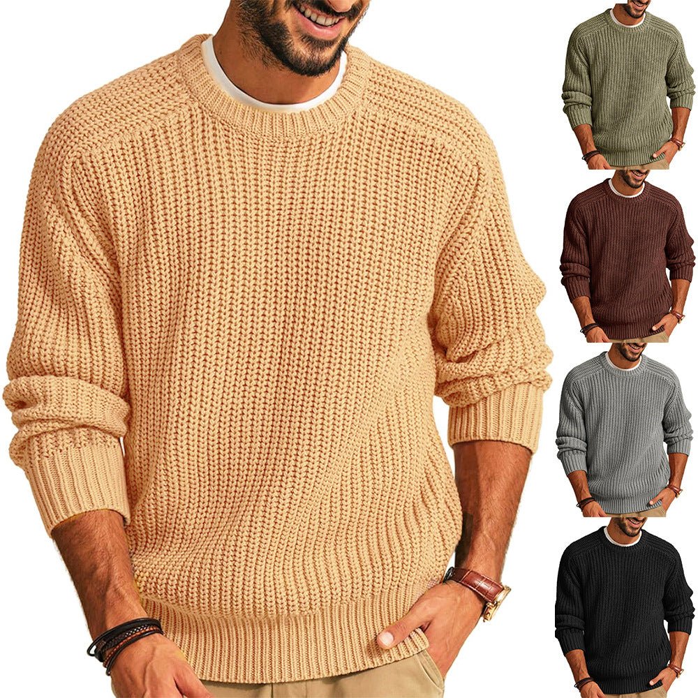 Men's Solid Color Long Sleeve Round Neck Fashion Sweater Loose Retro Sweater - StepByStepNow