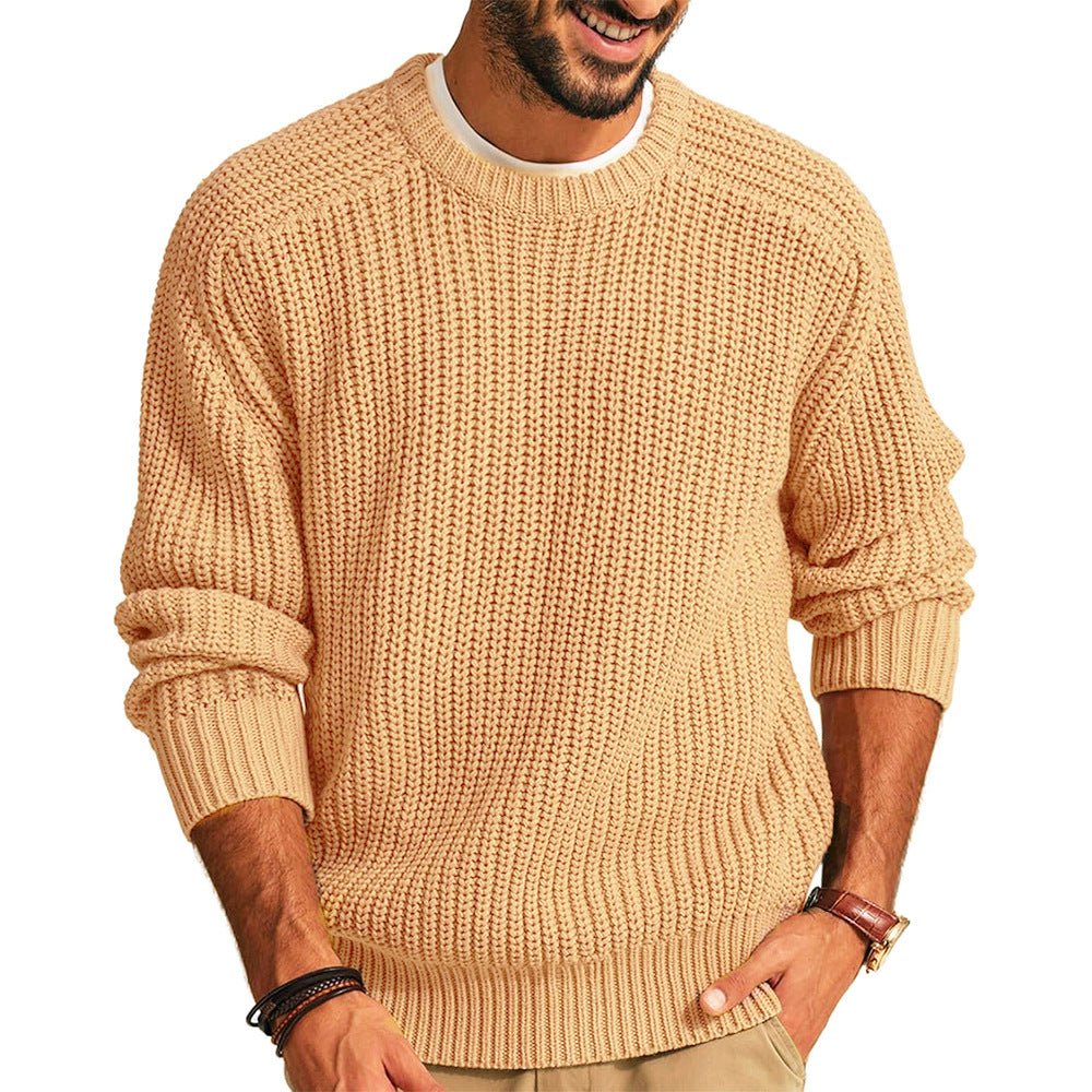 Men's Solid Color Long Sleeve Round Neck Fashion Sweater Loose Retro Sweater - StepByStepNow