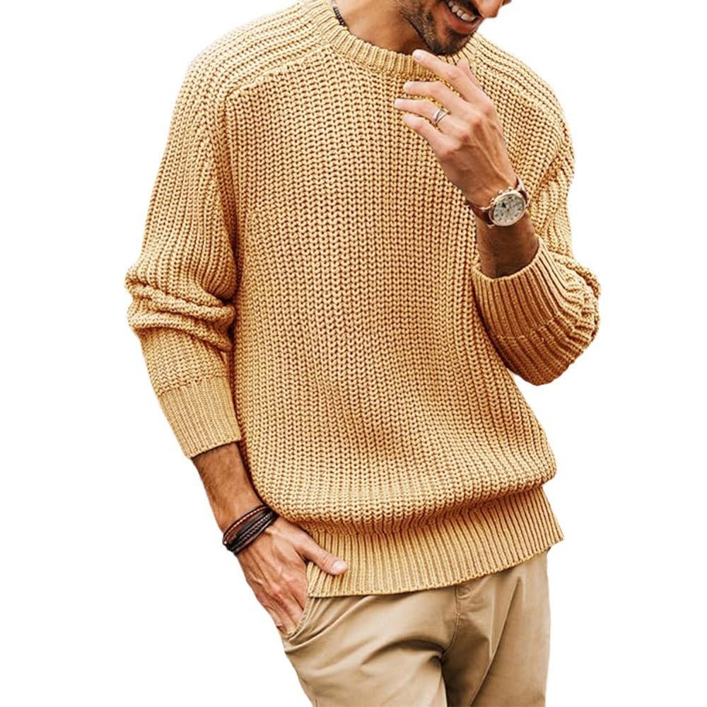 Men's Solid Color Long Sleeve Round Neck Fashion Sweater Loose Retro Sweater - StepByStepNow
