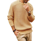 Men's Solid Color Long Sleeve Round Neck Fashion Sweater Loose Retro Sweater - StepByStepNow