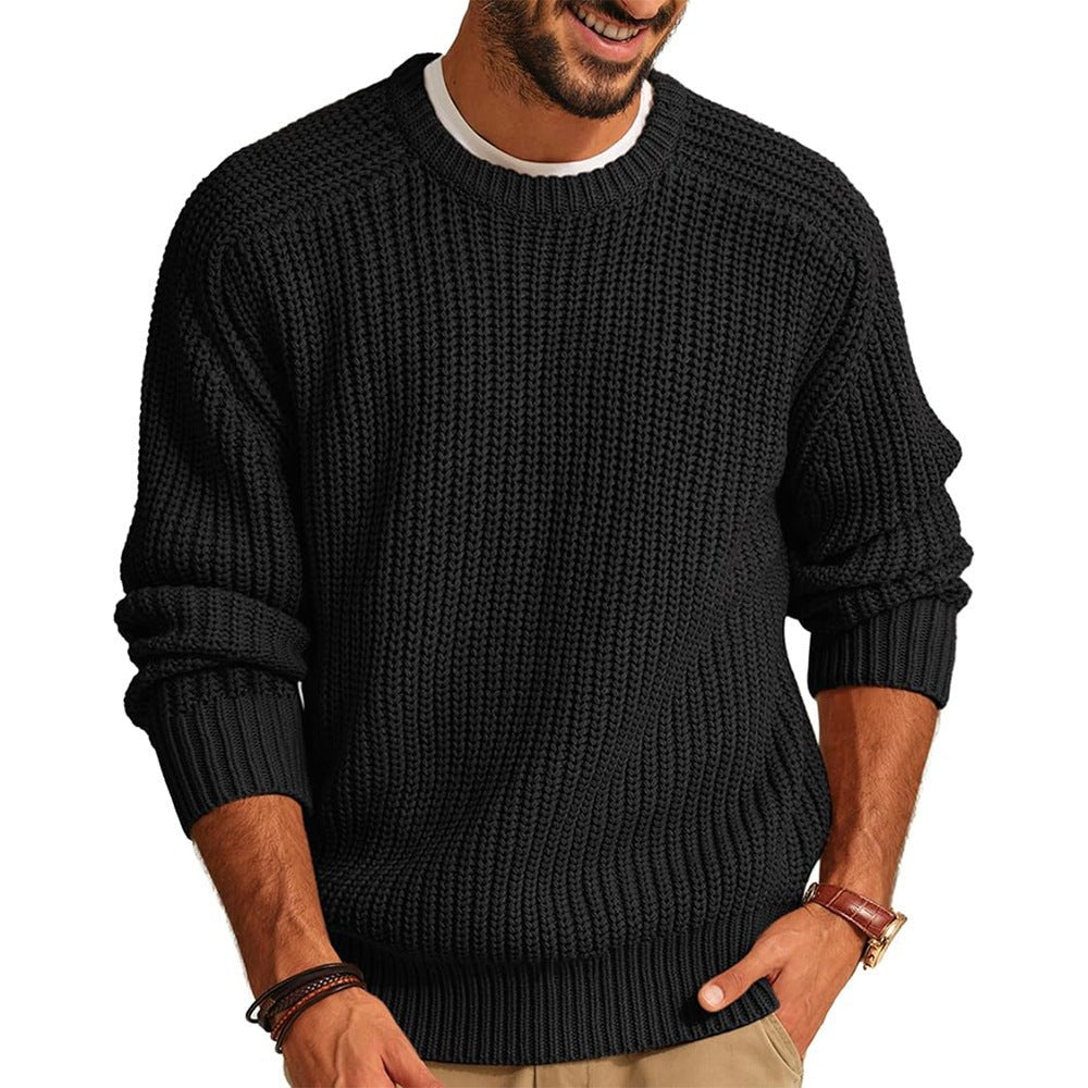 Men's Solid Color Long Sleeve Round Neck Fashion Sweater Loose Retro Sweater - StepByStepNow