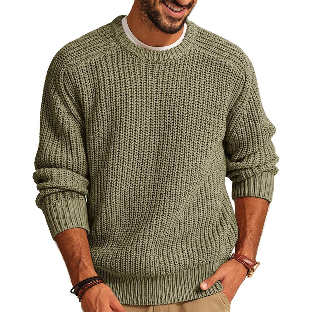 Men's Solid Color Long Sleeve Round Neck Fashion Sweater Loose Retro Sweater - StepByStepNow
