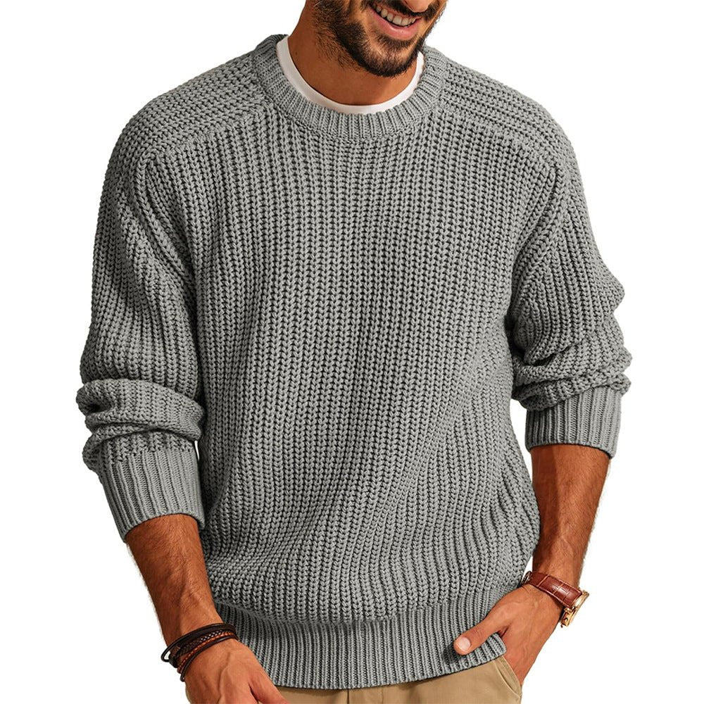 Men's Solid Color Long Sleeve Round Neck Fashion Sweater Loose Retro Sweater - StepByStepNow