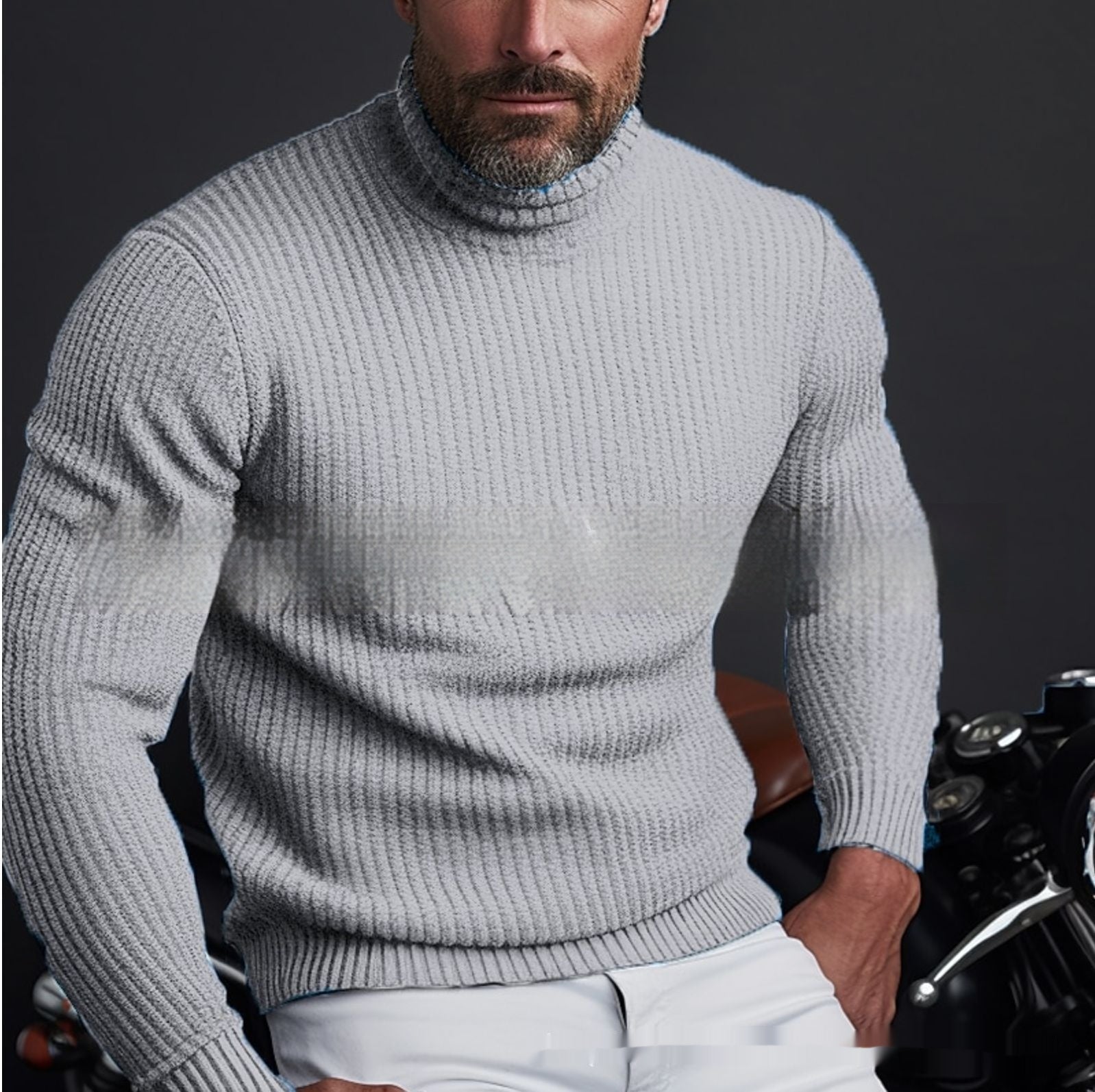 Men's Solid Color Long Sleeve Turtleneck Sweater - StepByStepNow
