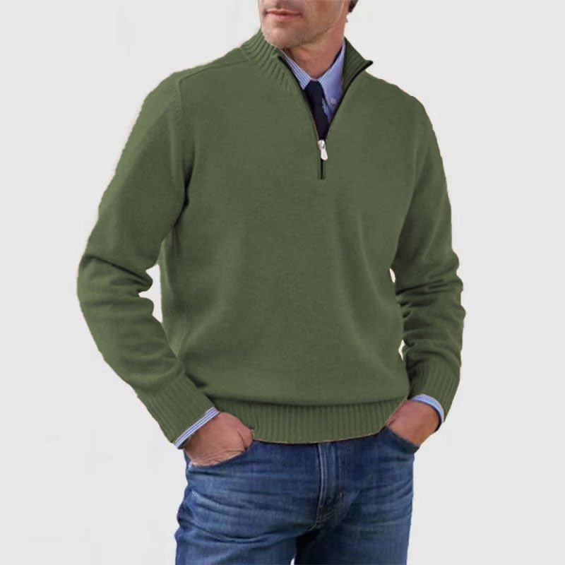 Men's Stand Collar Zipper Sweater Winter Fashion Solid Color Long Sleeve Knitted Top Clothing - StepByStepNow