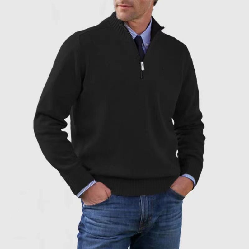 Men's Stand Collar Zipper Sweater Winter Fashion Solid Color Long Sleeve Knitted Top Clothing - StepByStepNow