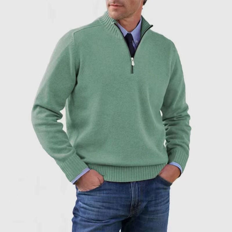Men's Stand Collar Zipper Sweater Winter Fashion Solid Color Long Sleeve Knitted Top Clothing - StepByStepNow
