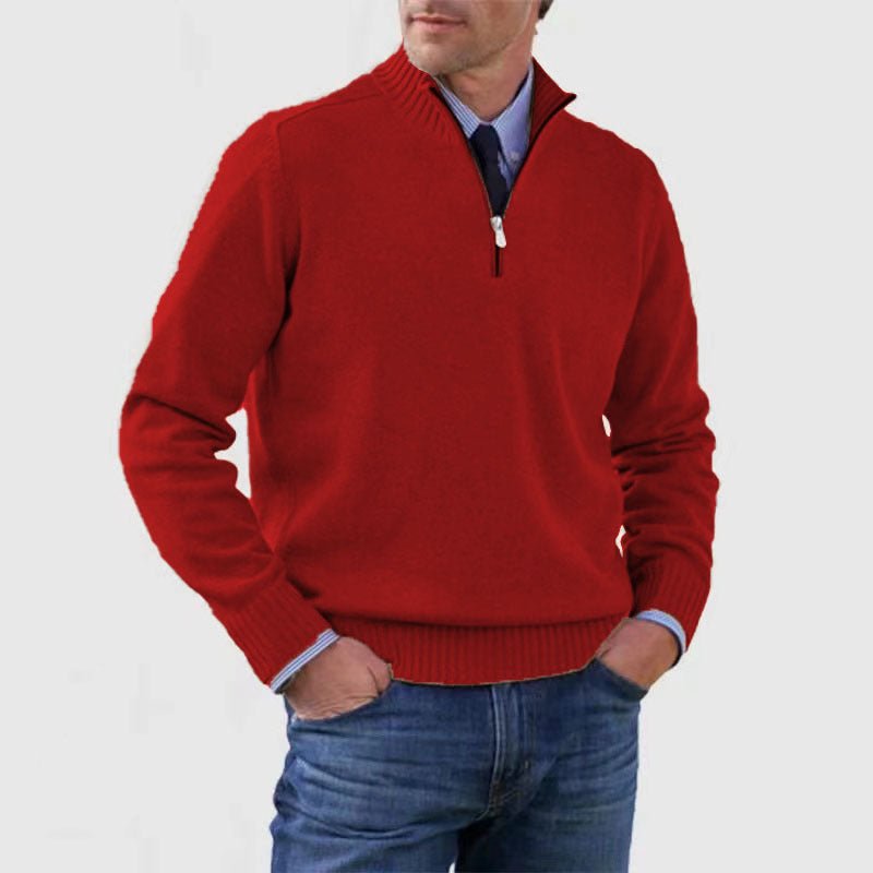 Men's Stand Collar Zipper Sweater Winter Fashion Solid Color Long Sleeve Knitted Top Clothing - StepByStepNow