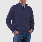 Men's Stand Collar Zipper Sweater Winter Fashion Solid Color Long Sleeve Knitted Top Clothing - StepByStepNow