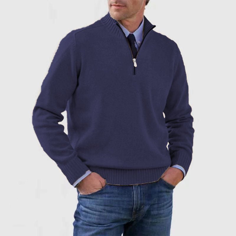Men's Stand Collar Zipper Sweater Winter Fashion Solid Color Long Sleeve Knitted Top Clothing - StepByStepNow