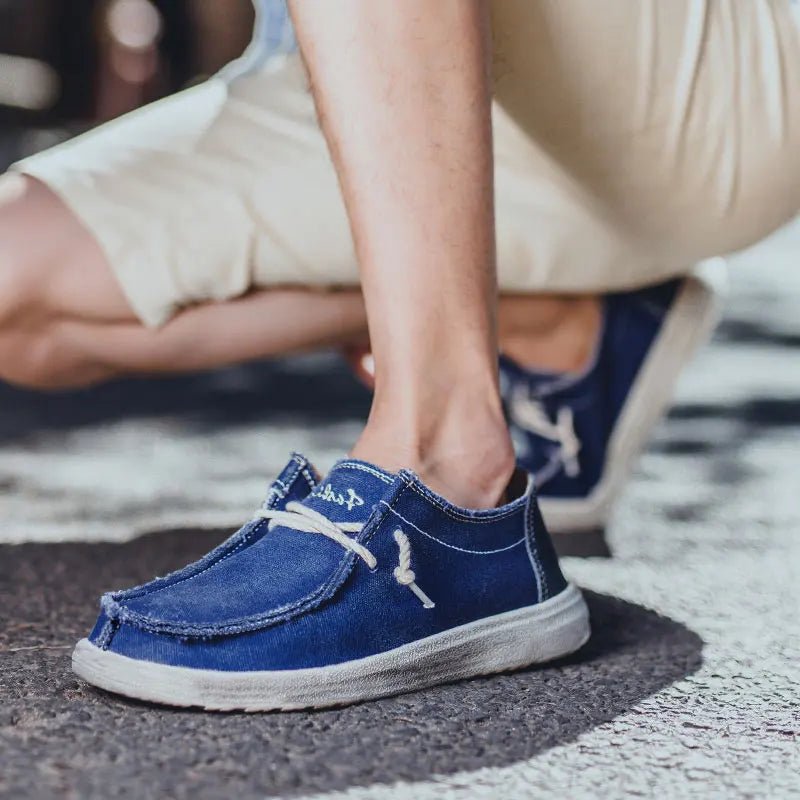 Men's stylish denim slip on loafers - breathable comfort for all day wear ，Lightweight design, no tie, easy to wear and take off - StepByStepNow