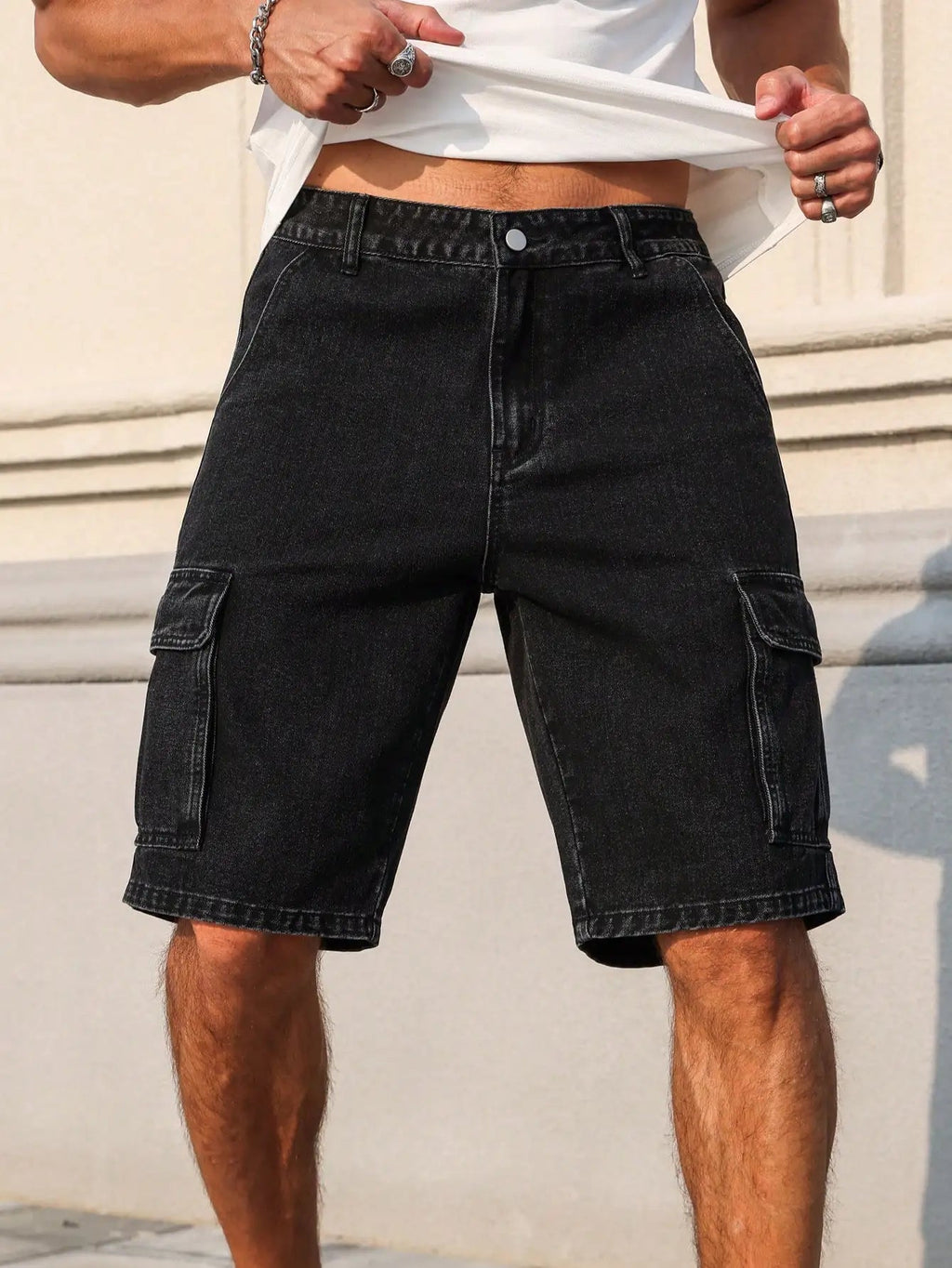 Men's summer denim black shorts. Workwear style. For daily leisure. Creating a trendy street - style look. - StepByStepNow