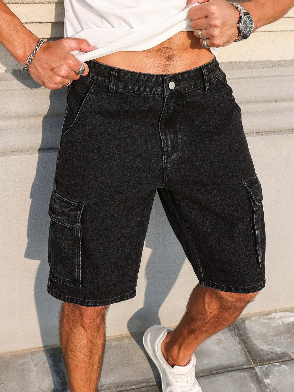 Men's summer denim black shorts. Workwear style. For daily leisure. Creating a trendy street - style look. - StepByStepNow