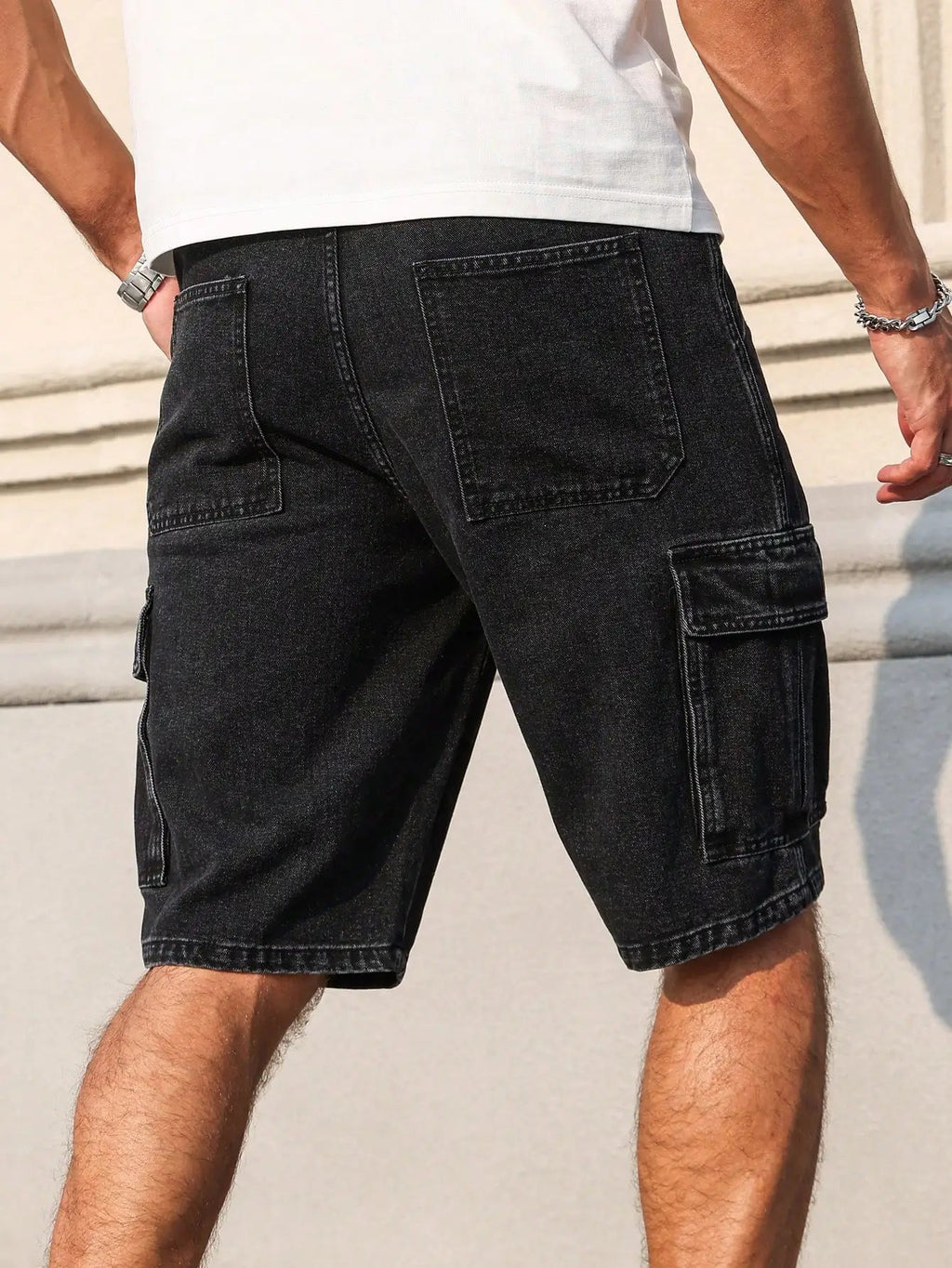 Men's summer denim black shorts. Workwear style. For daily leisure. Creating a trendy street - style look. - StepByStepNow