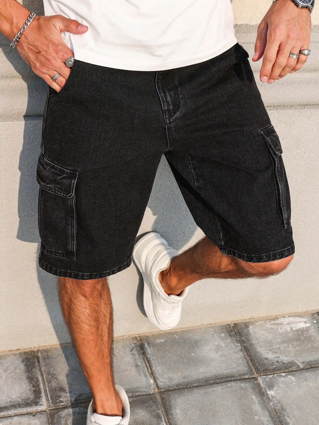Men's summer denim black shorts. Workwear style. For daily leisure. Creating a trendy street - style look. - StepByStepNow