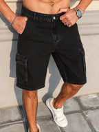 Men's summer denim black shorts. Workwear style. For daily leisure. Creating a trendy street - style look. - StepByStepNow