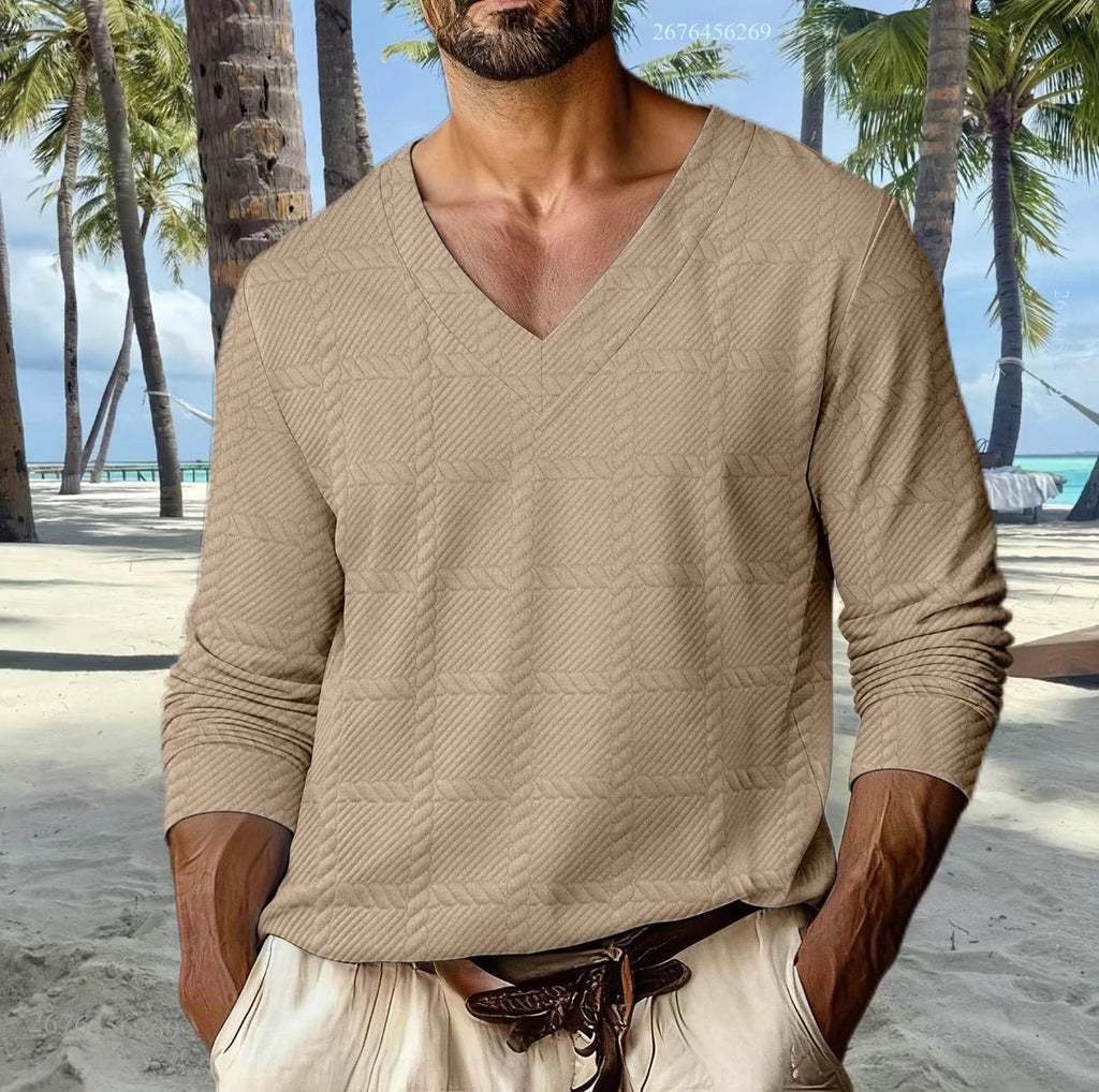 Men's V - Neck Casual Sporty T-Shirt - Drop Shoulder Long Sleeve Everyday Top | StepbyStepNow - StepByStepNow