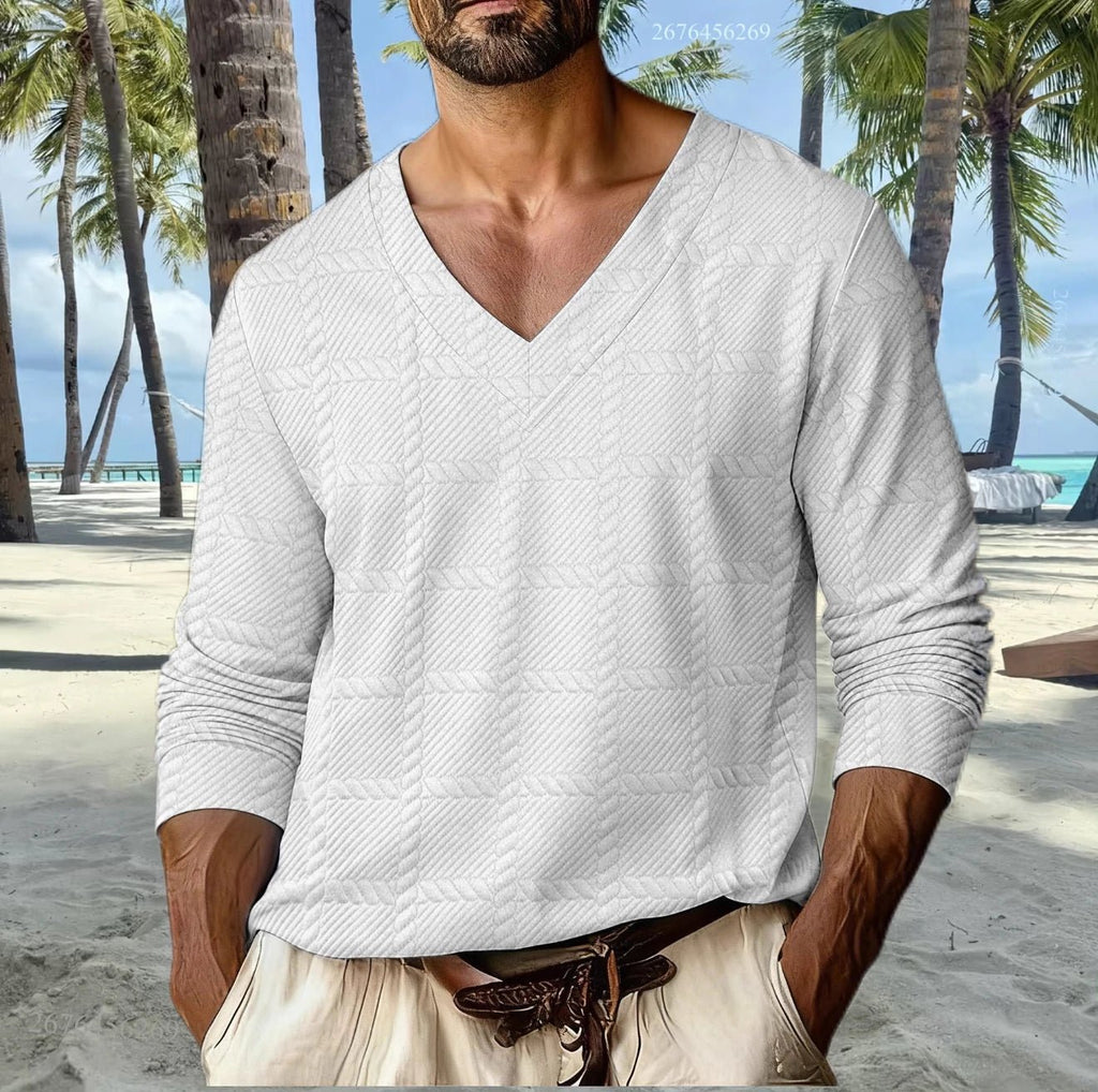 Men's V - Neck Casual Sporty T-Shirt - Drop Shoulder Long Sleeve Everyday Top | StepbyStepNow - StepByStepNow