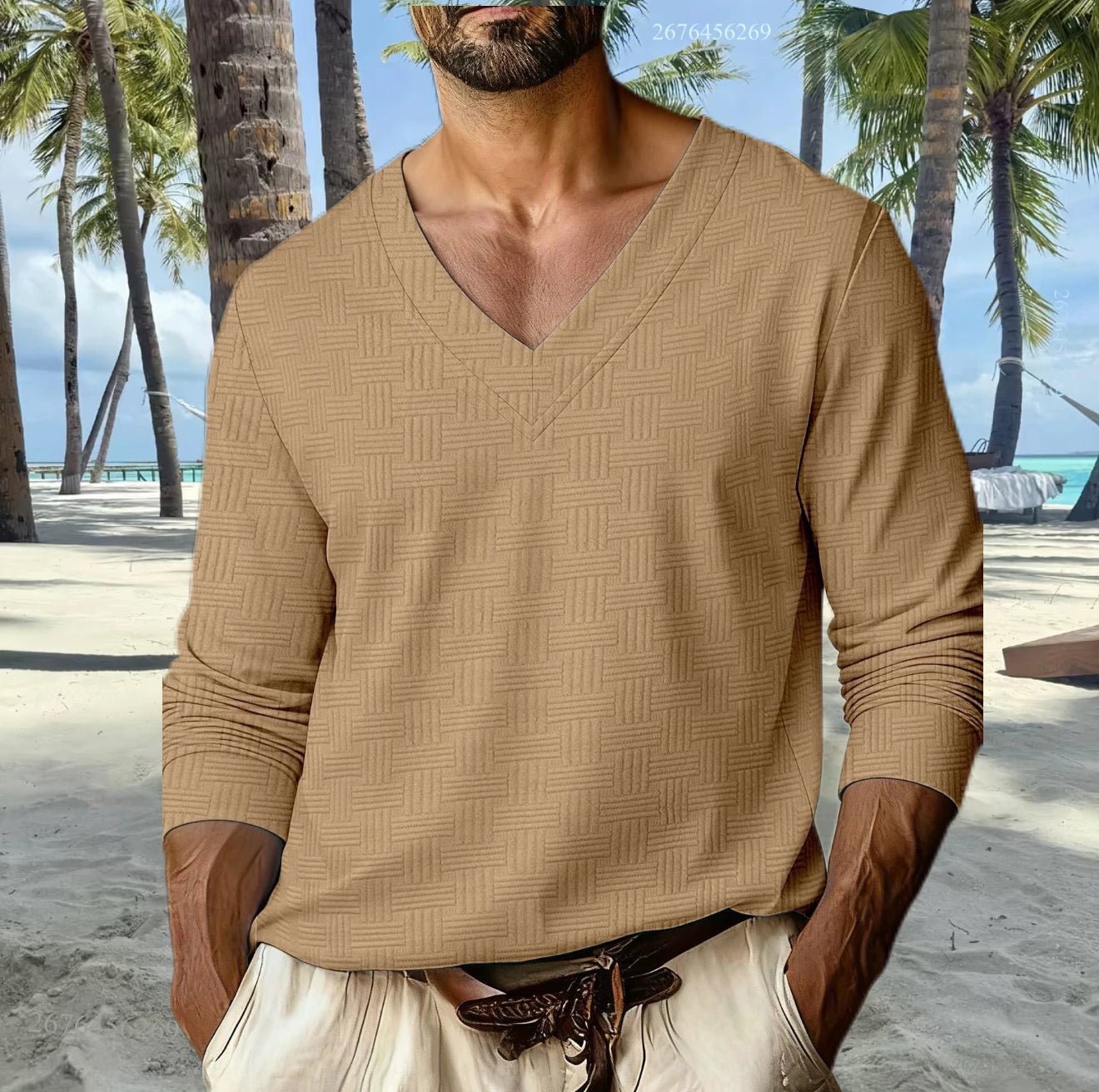 Men's V - Neck Casual Sporty T-Shirt - Drop Shoulder Long Sleeve Everyday Top | StepbyStepNow - StepByStepNow