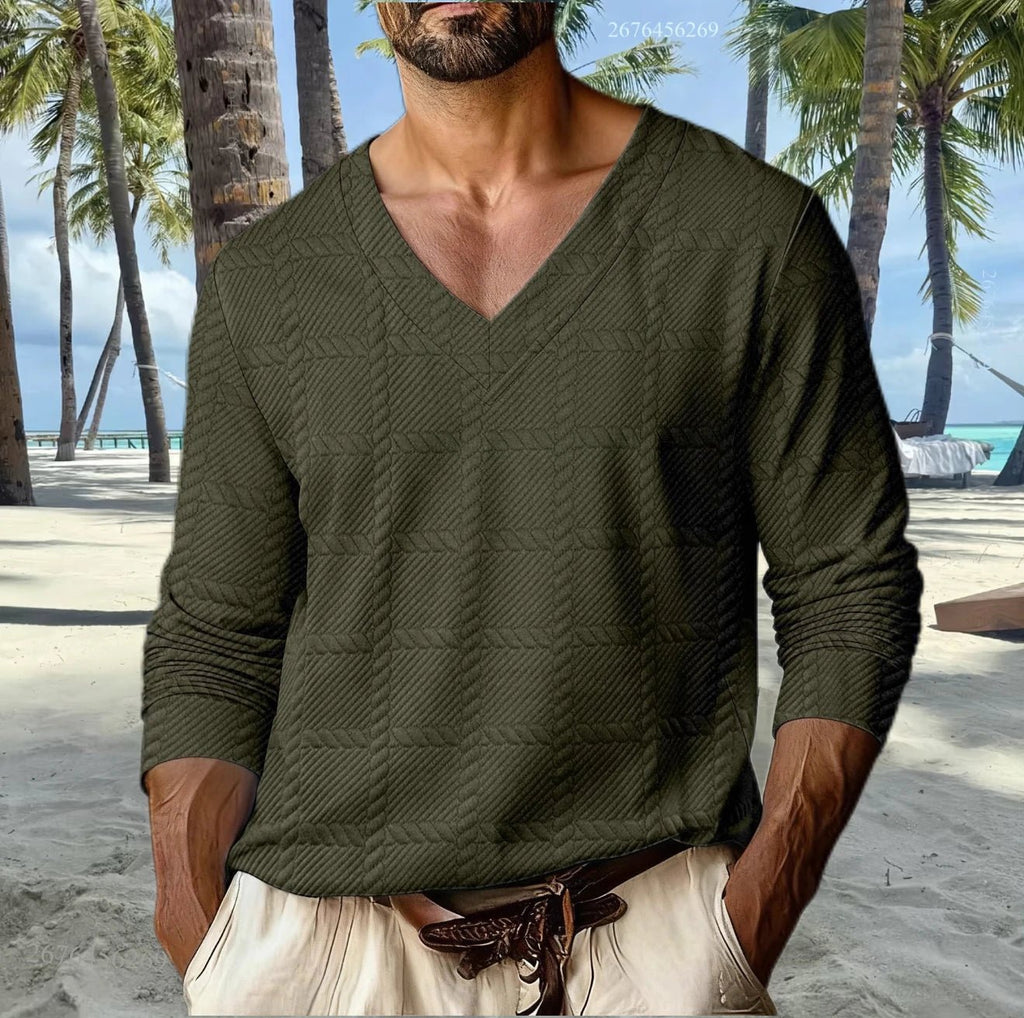 Men's V - Neck Casual Sporty T-Shirt - Drop Shoulder Long Sleeve Everyday Top | StepbyStepNow - StepByStepNow