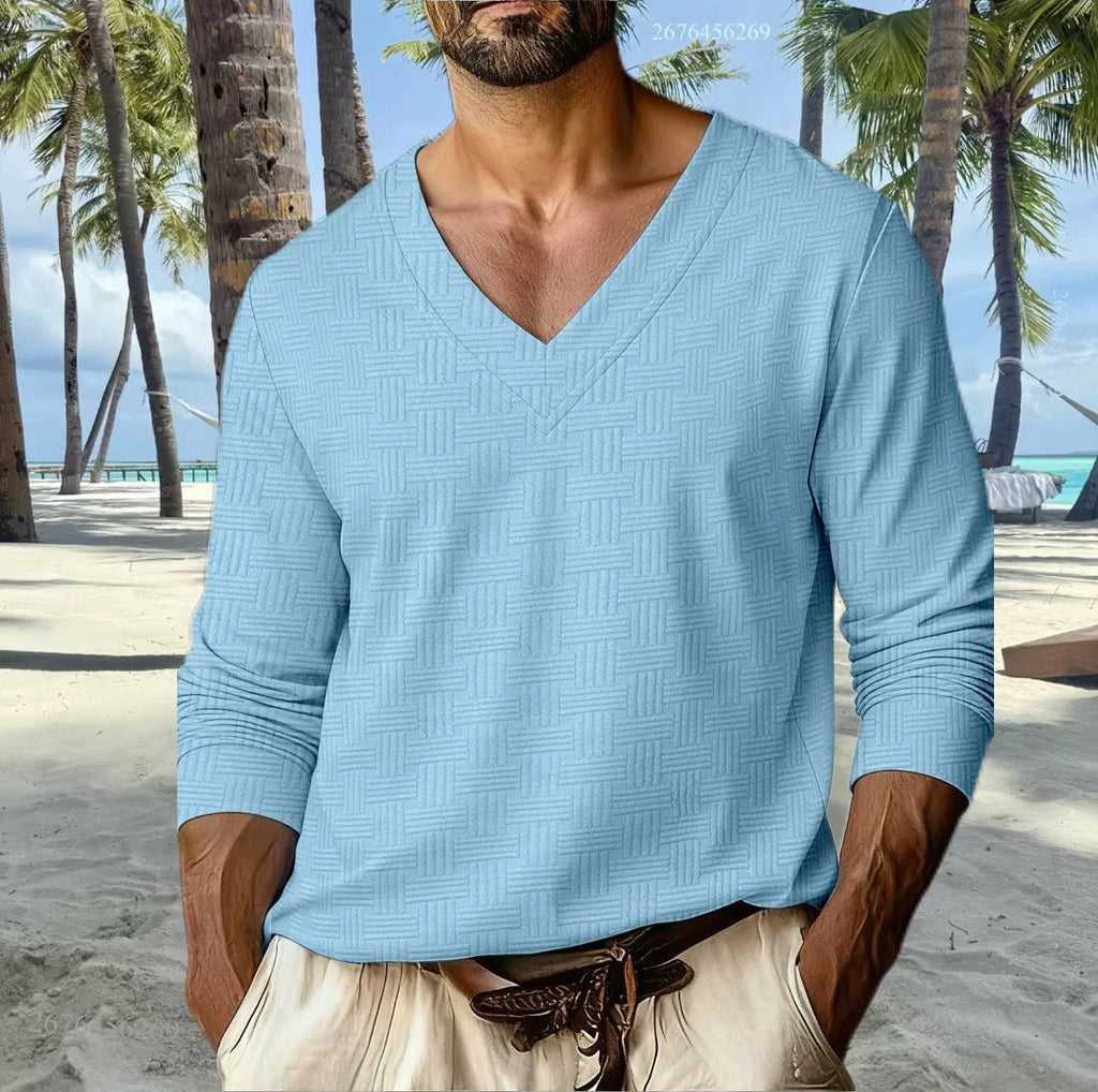 Men's V - Neck Casual Sporty T-Shirt - Drop Shoulder Long Sleeve Everyday Top | StepbyStepNow - StepByStepNow