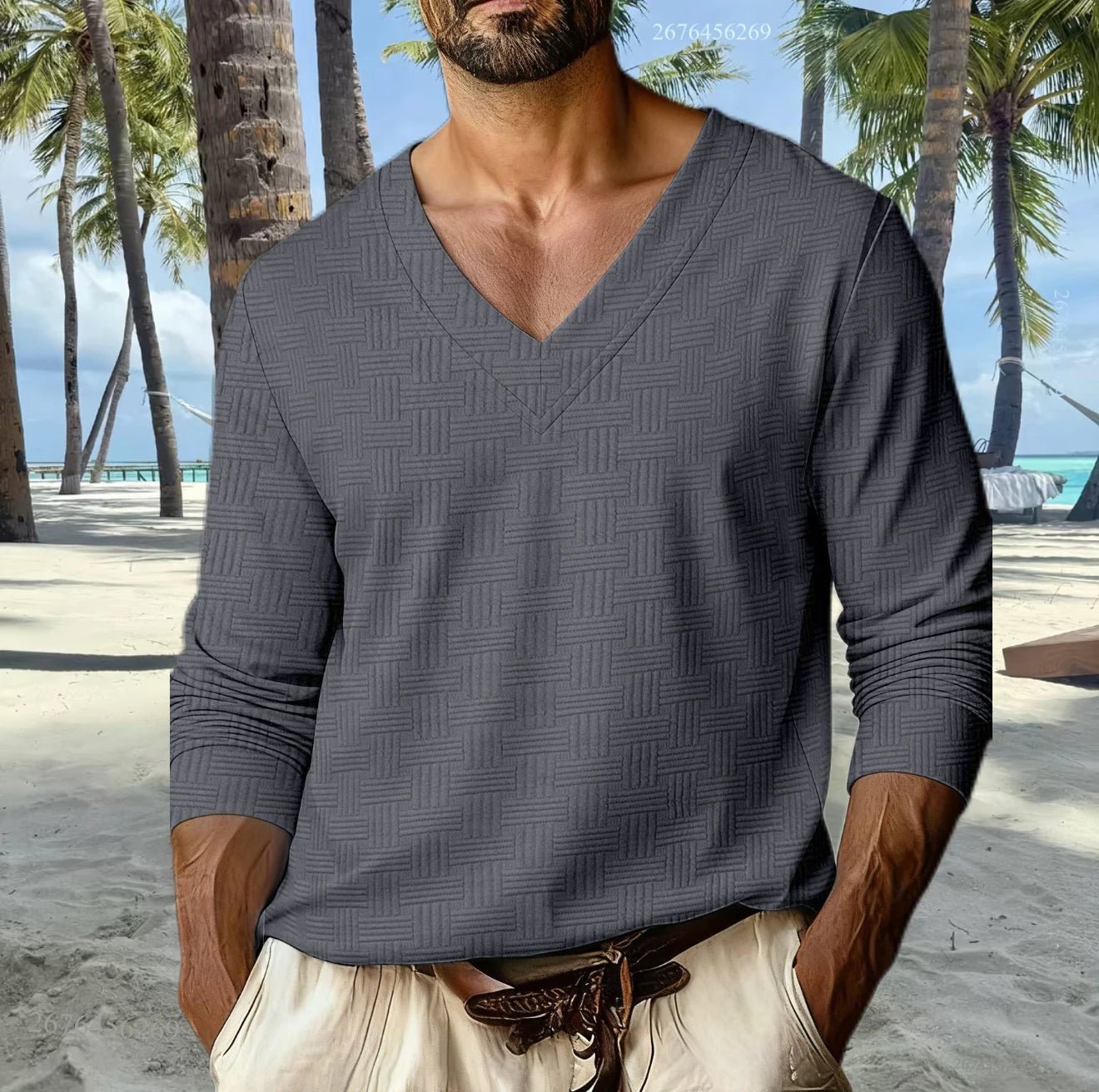 Men's V - Neck Casual Sporty T-Shirt - Drop Shoulder Long Sleeve Everyday Top | StepbyStepNow - StepByStepNow
