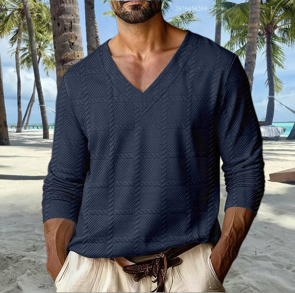 Men's V - Neck Casual Sporty T-Shirt - Drop Shoulder Long Sleeve Everyday Top | StepbyStepNow - StepByStepNow