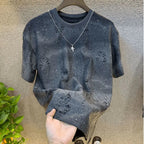 Men's Vintage Tie - Dye Ripped Sequin T-Shirt - Black & Bold - StepByStepNow