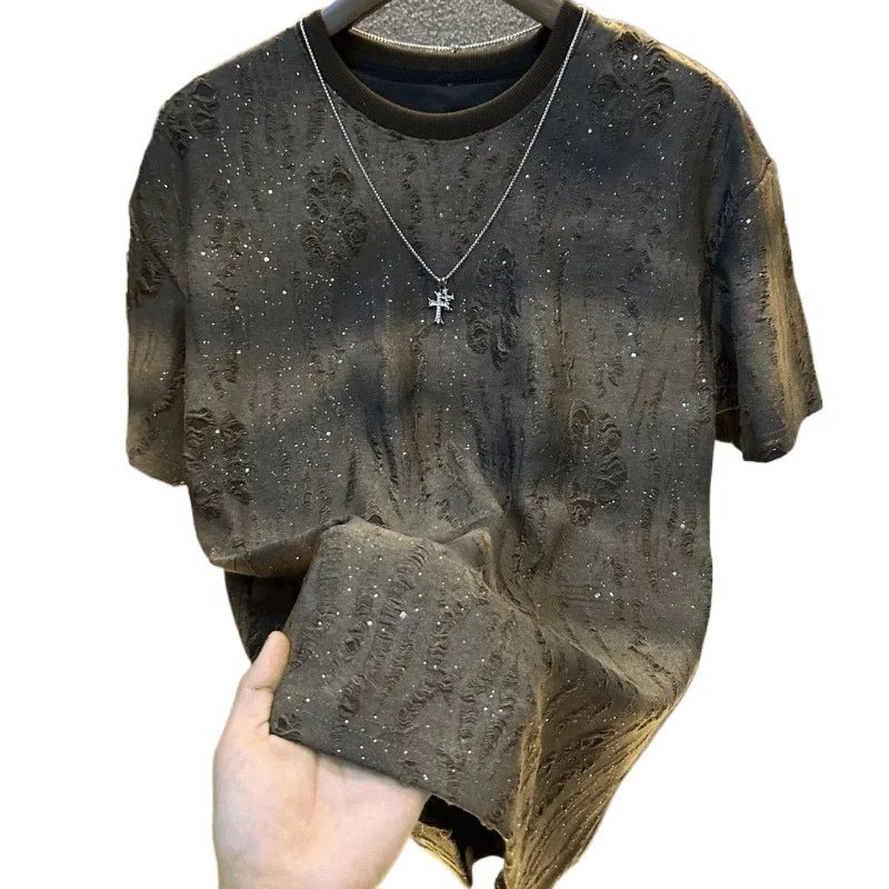Men's Vintage Tie - Dye Ripped Sequin T-Shirt - Black & Bold - StepByStepNow