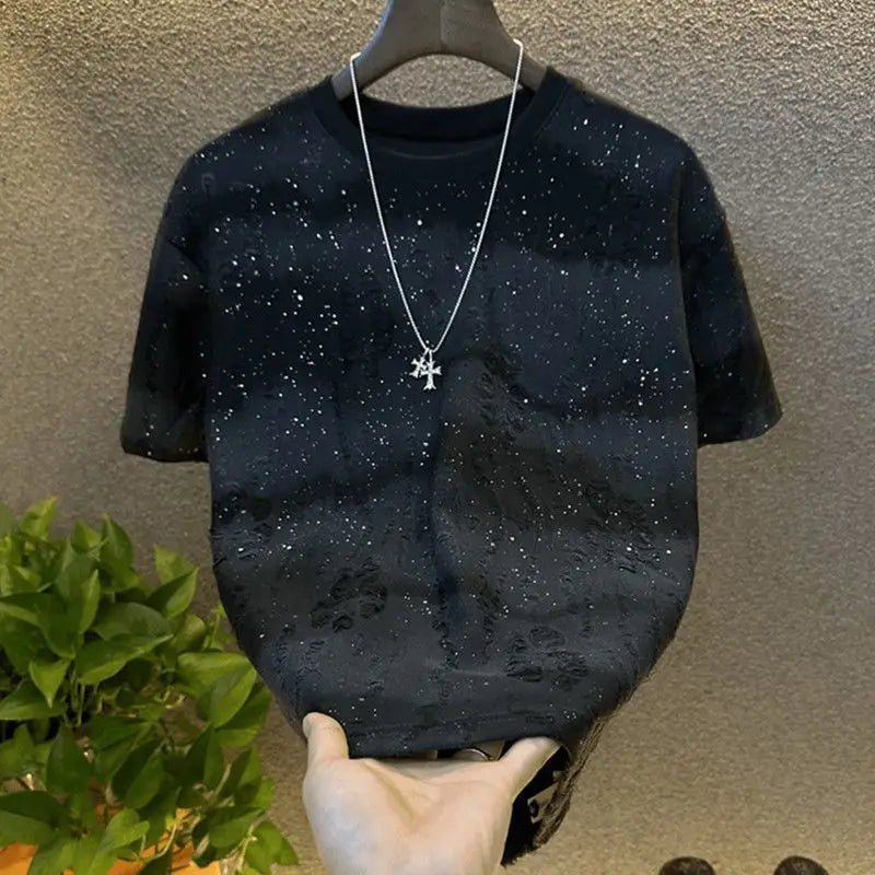 Men's Vintage Tie - Dye Ripped Sequin T-Shirt - Black & Bold - StepByStepNow