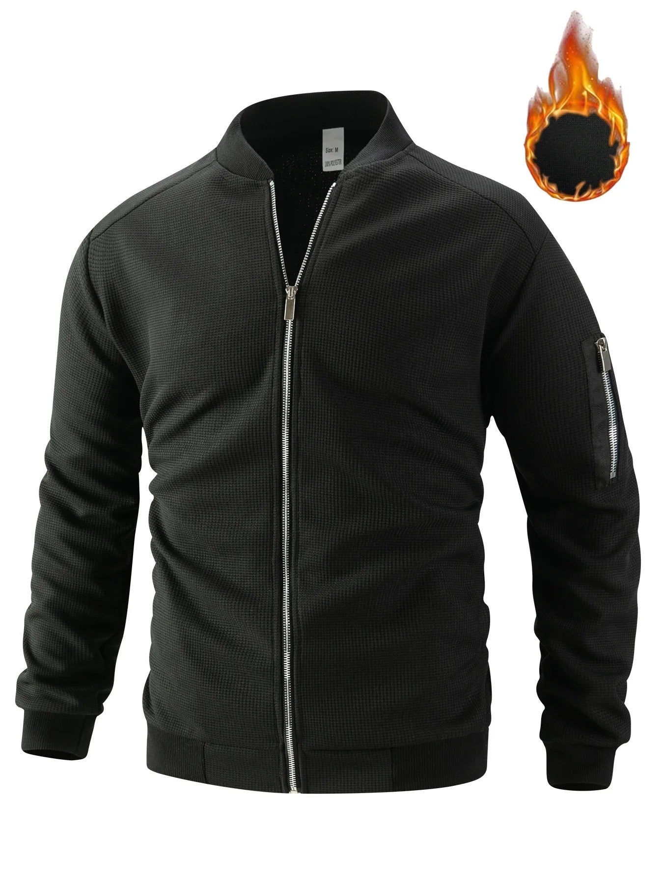 Men's Waffle Textured Thermal Bomber Jacket – Fleece Lined Full Zip Coat with Sleeve Pocket, Casual Winter Streetwear & Daily - StepByStepNow