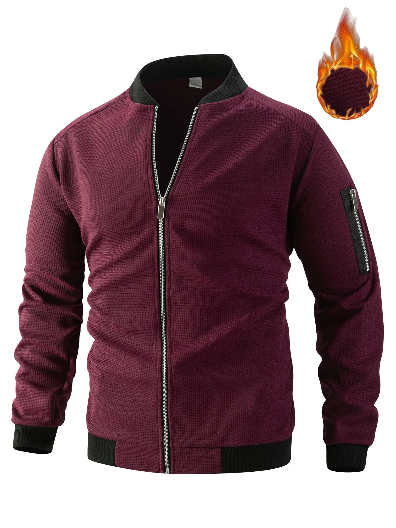 Men's Waffle Textured Thermal Bomber Jacket – Fleece Lined Full Zip Coat with Sleeve Pocket, Casual Winter Streetwear & Daily - StepByStepNow
